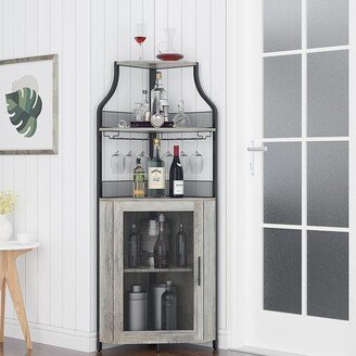 GAOMON Wine Cabinet Storage Adjustable Shelves with Glass Doors - 18.5D x 60.6H