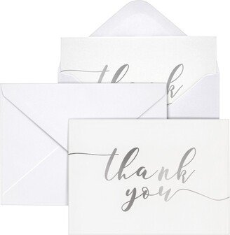 Sustainable Greetings 120 Pack Blank Thank You Cards with Envelopes, Silver Foil for Wedding, Bridal, Baby Shower, Graduation, Business, 3.6 x 5 In