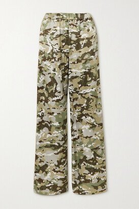 Camouflage-print Satin Pants - Green