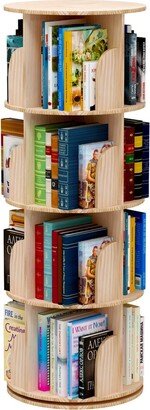 EPOWP Rotating Bookshelf, 360 Display 4 Tier Floor Standing Bookcase Storage Rack for Kids&Adult, Wood Narrow Book Shelf