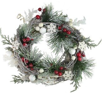 Northlight 8.75 Snowflakes and Berries Winter Foliage Mini Christmas Wreath - Unlit