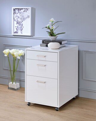 Calnod White Wooden 3-Drawer File Cabinet with Universal Wheels - Suitable for Legal, Letter, A4 Paper Size Documents