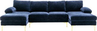 TOSWIN Chenille Fabric Sectional Sofa with Cushion Back, Pillow Top Arms, and Metal Legs