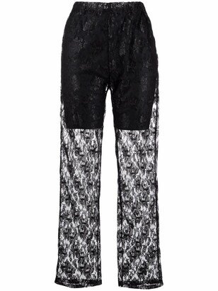 Floral Lace-Overlay Trousers