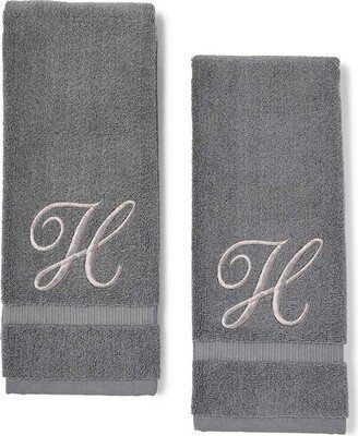 Juvale 2 Pack Letter H Monogrammed Hand Towels, Gray Cotton Hand Towels with Silver Embroidered Initial H for Wedding Gift, Baby Shower, 16 x 30 in