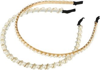 Unique Bargains Women's Faux Pearl Headbands Gold Tone Silver Tone 5.12x0.2 2 Pcs