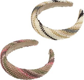 Unique Bargains Women's Bohemian Style Straw Rattan Sponge Headband Assorted Color 2 Pcs