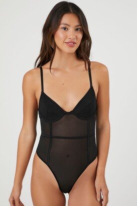 Women's Sheer Mesh Lingerie Bodysuit in Black, XL