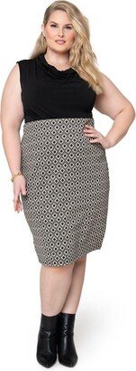 Women's Plus Size Pencil Skirt - Diamond mosaic jacquard black/ gold