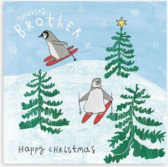 Woodmansterne Penguins Skiing Brother Christmas Card