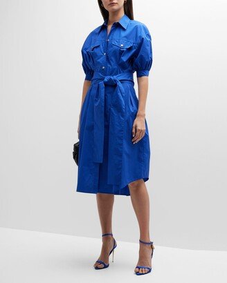 Cotton Poplin Tie-Belt Midi Shirtdress