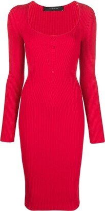 Ribbed-Knit Slim-Cut Midi Dress