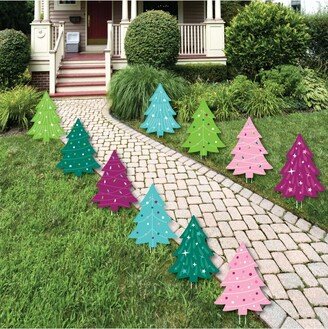 Big Dot Of Happiness Merry & Bright Trees - Lawn Decor - Outdoor Christmas Party Yard Decor - 10 Pc