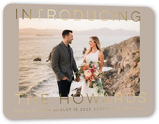 Wedding Announcements: Big Intro Wedding Announcement, Beige, Gold Foil, 5X7, Matte, Personalized Foil Cardstock, Rounded