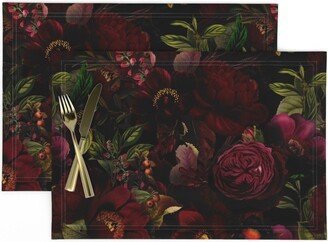 Vintage Botanical Placemats | Set Of 2 - Moody Florals By Utart Dark Chintz Gothic Victorian Romantic Cloth Spoonflower