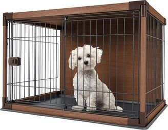 USA Furniture-Style Wooden Enclosed Pet Crate for Small Medium Dog, Dark Brown