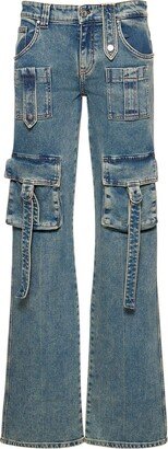 Denim low waisted straight cargo jeans