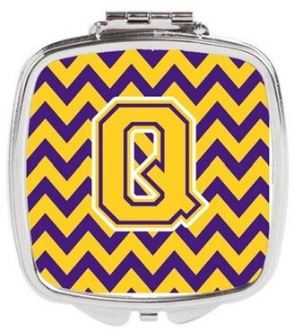 CJ1041-QSCM Letter Q Chevron Purple & Gold Compact Mirror, 3 x 0.3 x 2.75 in.