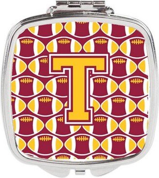 CJ1081-TSCM Letter T Football Maroon & Gold Compact Mirror