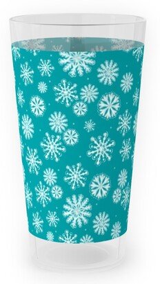 Outdoor Pint Glasses: Let It Snow Snowflakes - Blue Outdoor Pint Glass, Blue