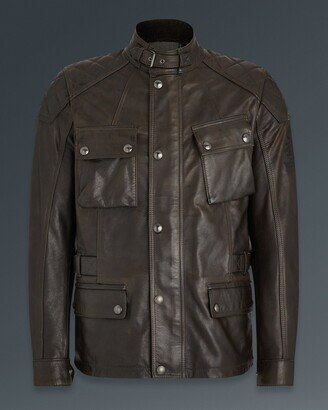 Hand Waxed Leather Turner Motorcycle Jacket In Blackbrown