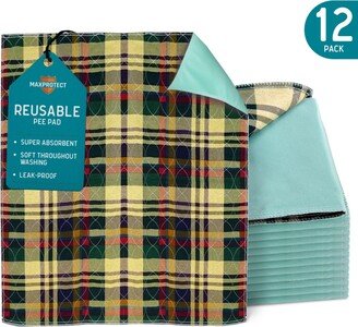 Chew + Heal MaxProtect Tartan Plaid Reusable Pee Pads for Dogs, Training Underpads - 12 Pack, 18 x 24