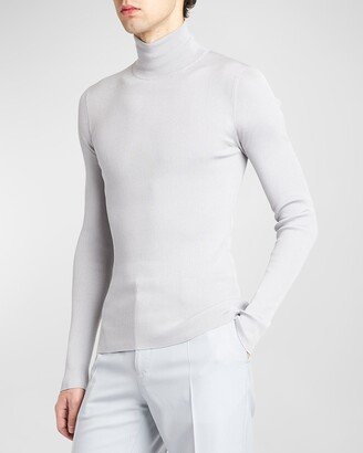 Men's Fine Rib Silk Turtleneck Sweater