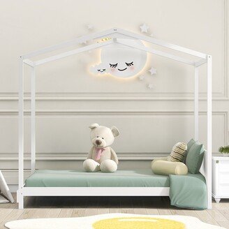 NOVABASA Twin House Bed for Kids, House Bed Frame Twin with Headboard, Wooden Kids House Bed Twin for Girls,White