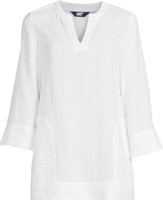 Women's Linen Split Neck 3/4 Sleeve Tunic Top - Small - White