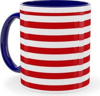 Mugs: Horizontal Stripe Ceramic Mug, Blue, 11Oz, Red