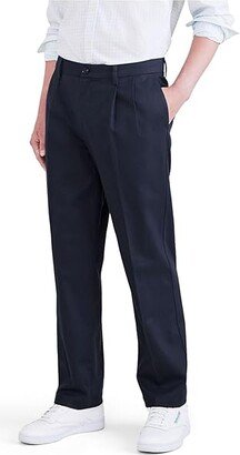 Classic Fit Signature Iron Free Khaki with Stain Defender Pants - Pleated (Navy Blazer) Men's Clothing