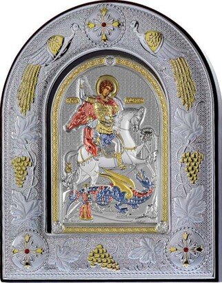 Saint George - Greek Orthodox Catholic Byzantine Christian-Silver Icon