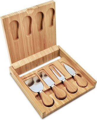 Formaggio Bamboo Cheese Board and Tool Set - Includes 4 Knives with 1 Serving Board Case, Appetizer Serveware, Brown Finish