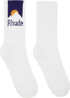 White & Navy Mountain Logo Socks