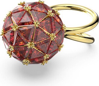 Curiosa cocktail ring, Triangle cut, Round shape, Red, Gold-tone plated