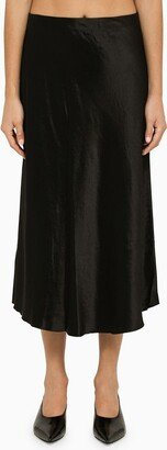 Black satin midi skirt