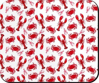 Mouse Pads: Crabs And Lobsters - Red Crustaceans On White Mouse Pad, Rectangle Ornament, Red