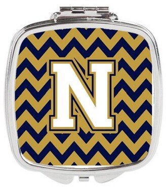 CJ1057-NSCM Letter N Chevron Navy Blue & Gold Compact Mirror