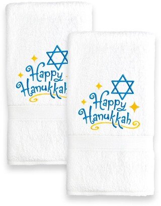 Happy Hanukkah Embroidered Hand Towels - Set of 2