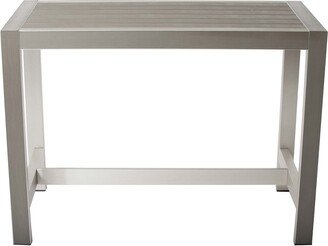 Kylo 59 Inch Outdoor Bar Table, Gray Aluminum Frame, Plank Surface, Large