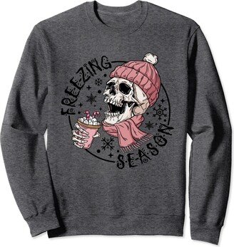 Pink Skeleton Freezing Season Christmas Coffee Pink Skeleton Freezing Season Christmas Winter Coffee Women Sweatshirt