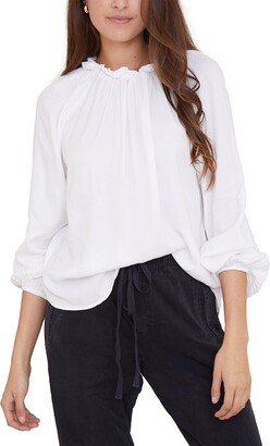 Raglan Sleeve Shirred Neck Blouse Top-AA