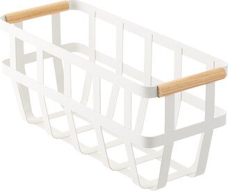 Yamazaki Slim Tosca Basket w/ Wooden Handles White/Natural