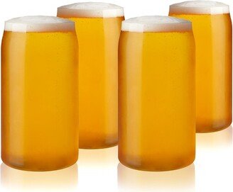 Beer Can Pint Glass, Clear Glass Beer Cup, Set of 4, Holds 16 Ounces, Dishwasher Safe, Beer Can Shape, Tapered Lip, Craft Beer Glass