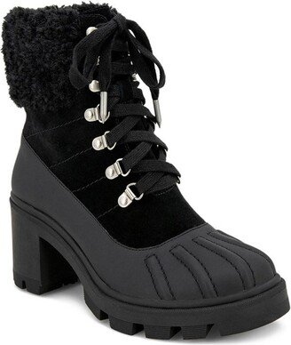 Mikayla Womens Leather Block Heel Combat & Lace-up Boots