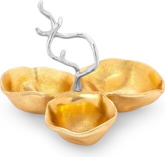 10.25D Gold 3 Bowl Relish Dish with Silver Branch - 10.25D x 9.5H