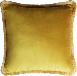 Lo Decor Velvet Sixty Cushion With Fringes Mustard