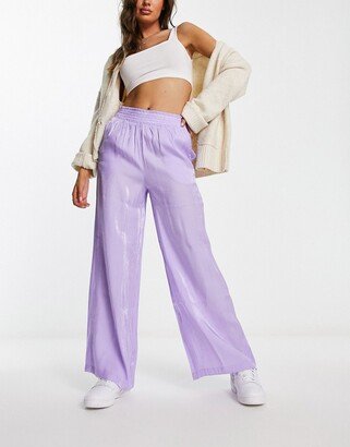 metallic straight leg pants in lilac