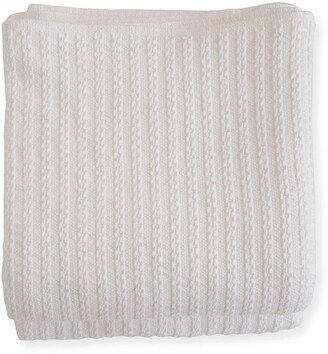 Evangeline Linens Cable Knit Herringbone Cotton King Blanket, Bright White