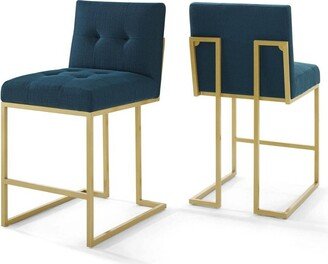 Set of 2 Privy Stainless Steel Upholstered Fabric Counter Height Barstools